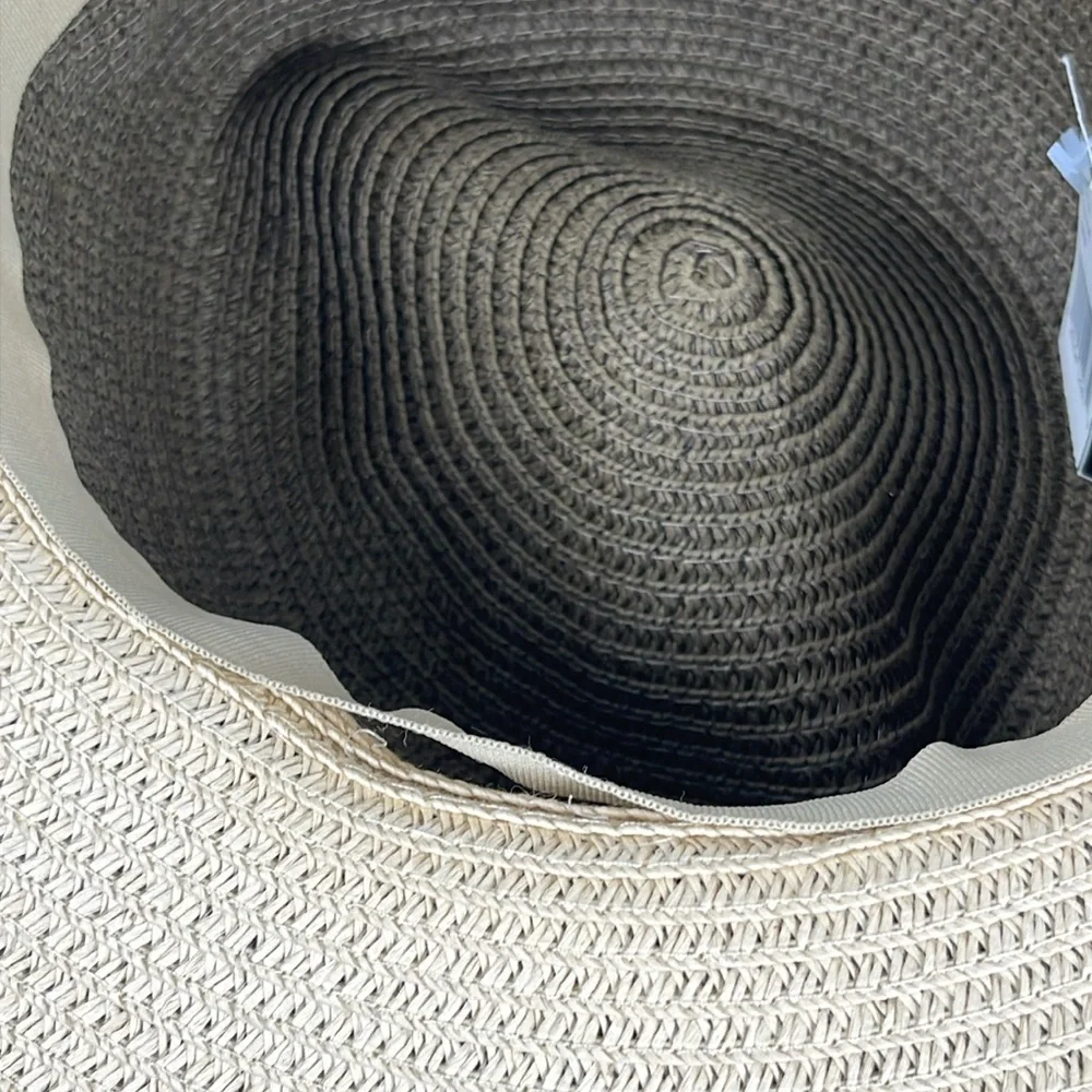 Lauren Ralph Lauren Straw Sunhat Floppy Wide Brim Two-Tone Brand Plaque Size M - Picture 9 of 10